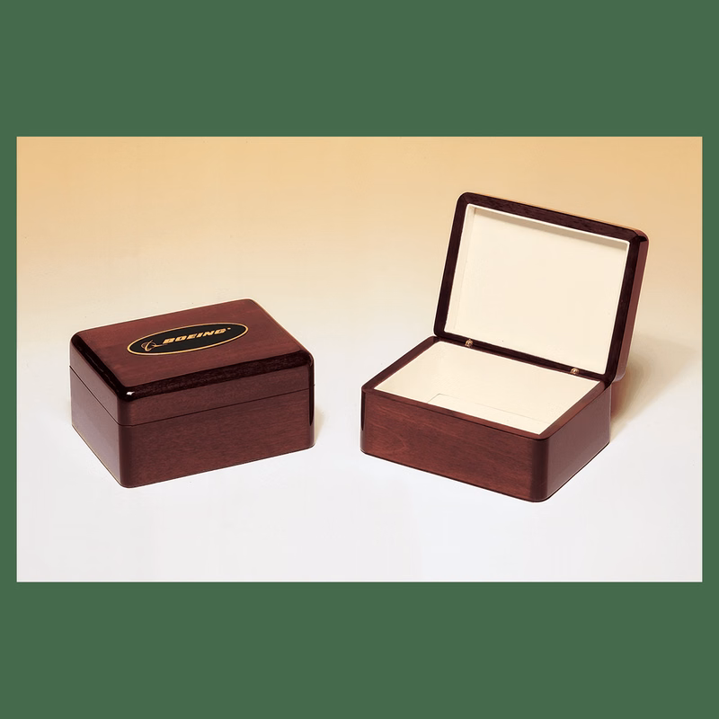 5 5/8" x 4 3/8" Rosewood/Beige/Black Piano Finish Jewelry Box with Felt Lining and Brass Plate