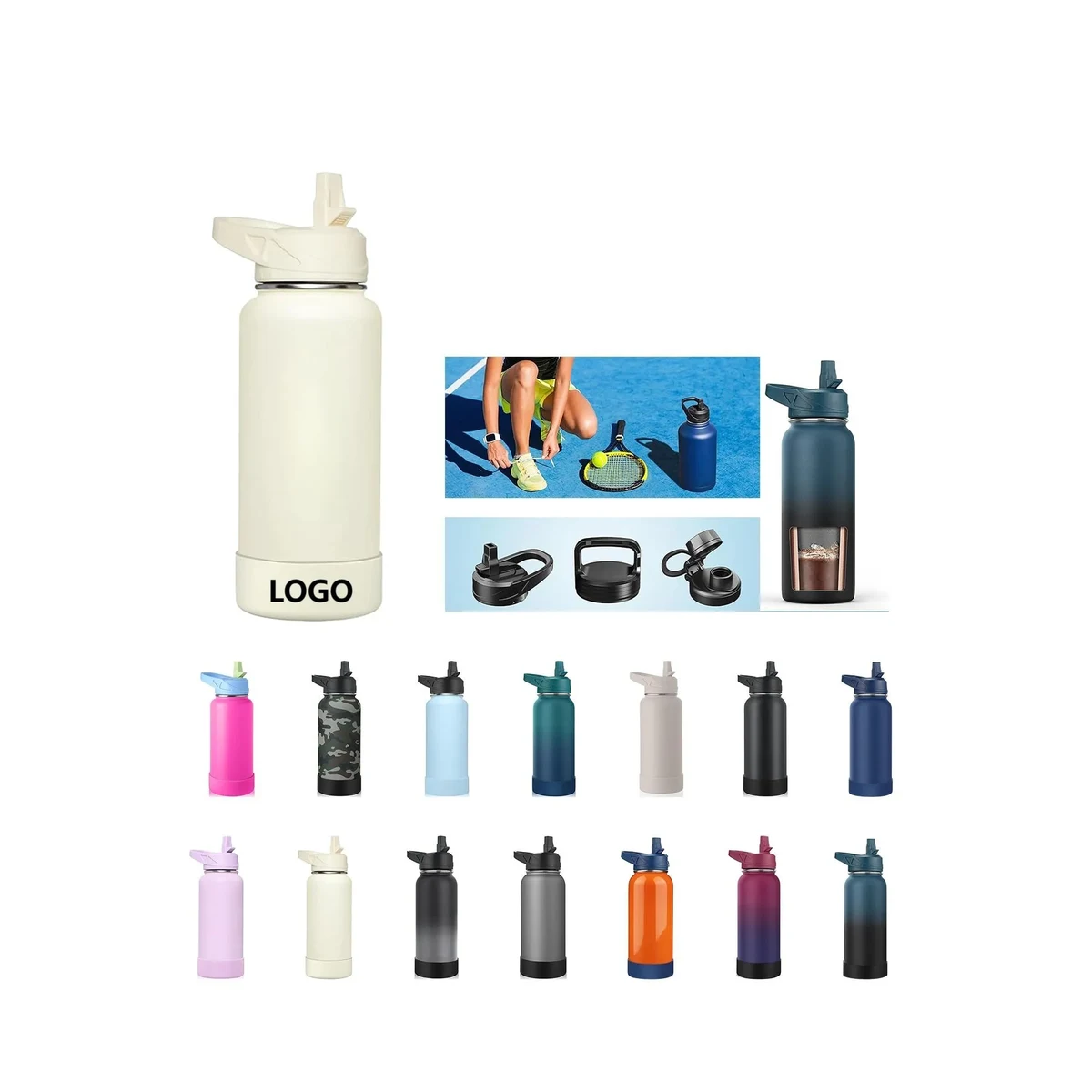 32 OZ Insulated Water Bottle with Straw, custom water bottle with logo imprint 1