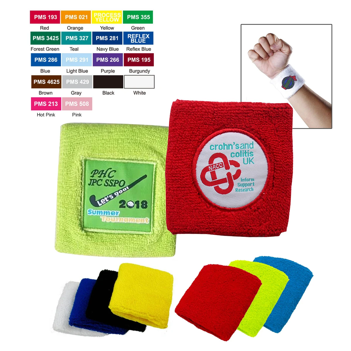 Free Shipping Soft cotton/polyester Terry Cloth Sport Wristbands ( Sewn Applique ), custom athletic wear with logo imprint 1