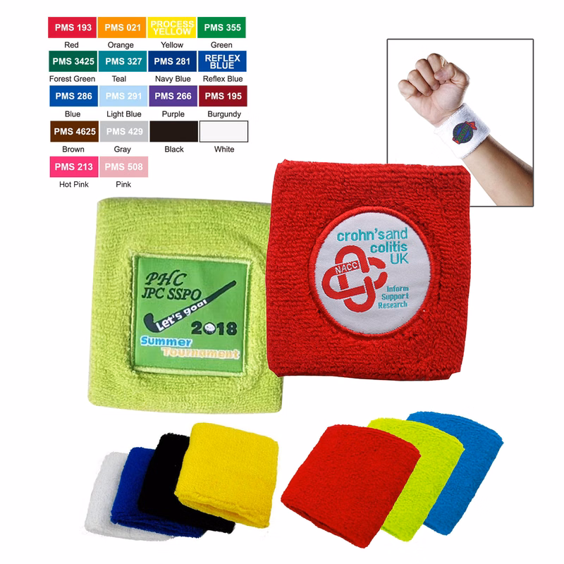 Free Shipping Soft cotton/polyester Terry Cloth Sport Wristbands ( Sewn Applique )
