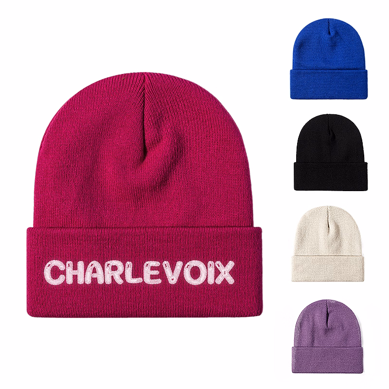 Embroidery Text Logo Name Beanie Hat