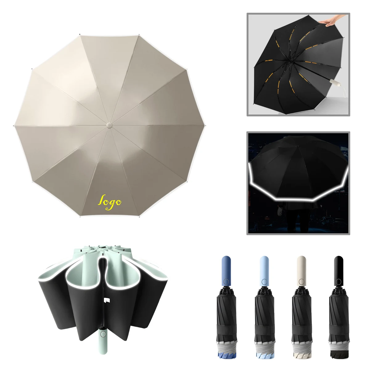 MOQ15 Reflective 20-Rib Auto-Open Compact Umbrella 1