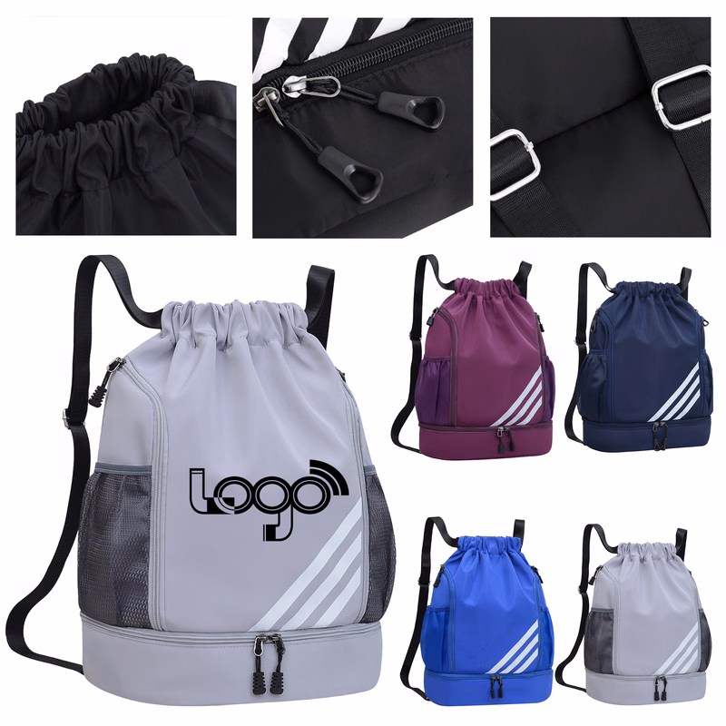 Nylon Drawstring Backpack with Shoe Compartment