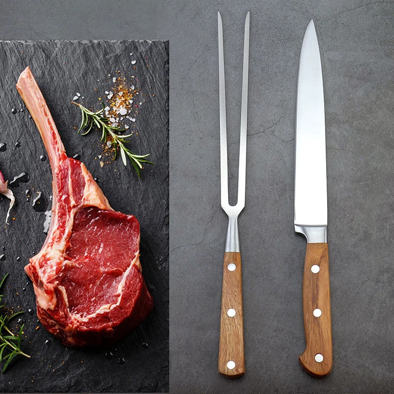 Stainless Steel Meat Cleaver And Antique BBQ Fork Set 1