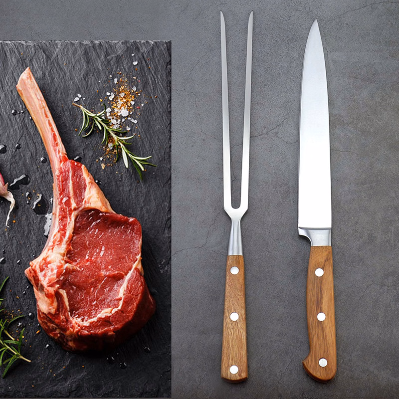 Stainless Steel Meat Cleaver And Antique BBQ Fork Set