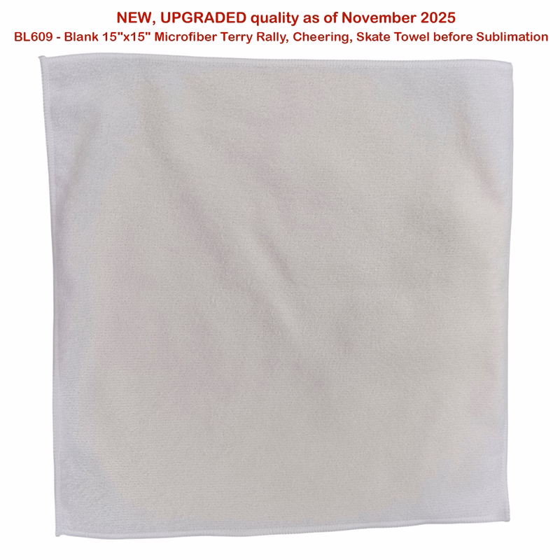 White Microfiber Dri-Lite Terry Rally, Sweat, Skate Towel, 15x15, Blank Only