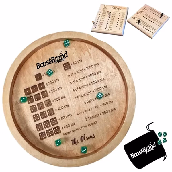 Custom Wooden Farkle Dice Game Set with Branded Board — Team Entertainment Promo
