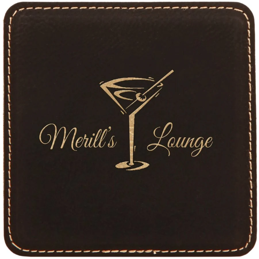 Black Leatherette Individual Square Coaster 1