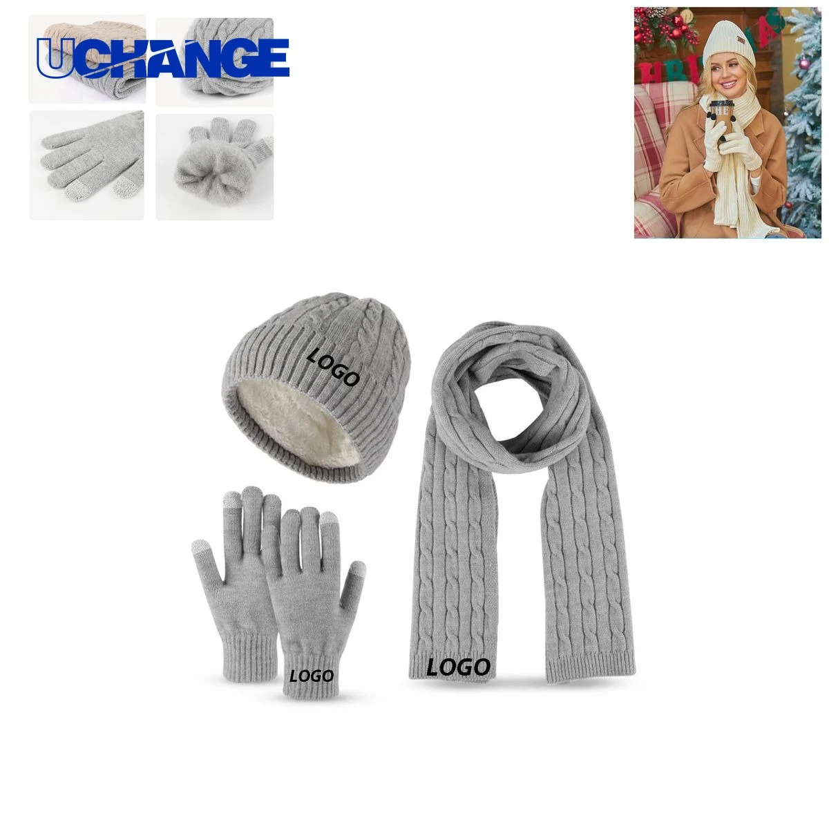Three-Piece Hat Scarf Gloves Set 1
