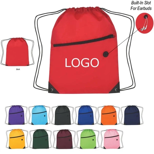 Headphone Slot Drawstring Polyester Bags 1