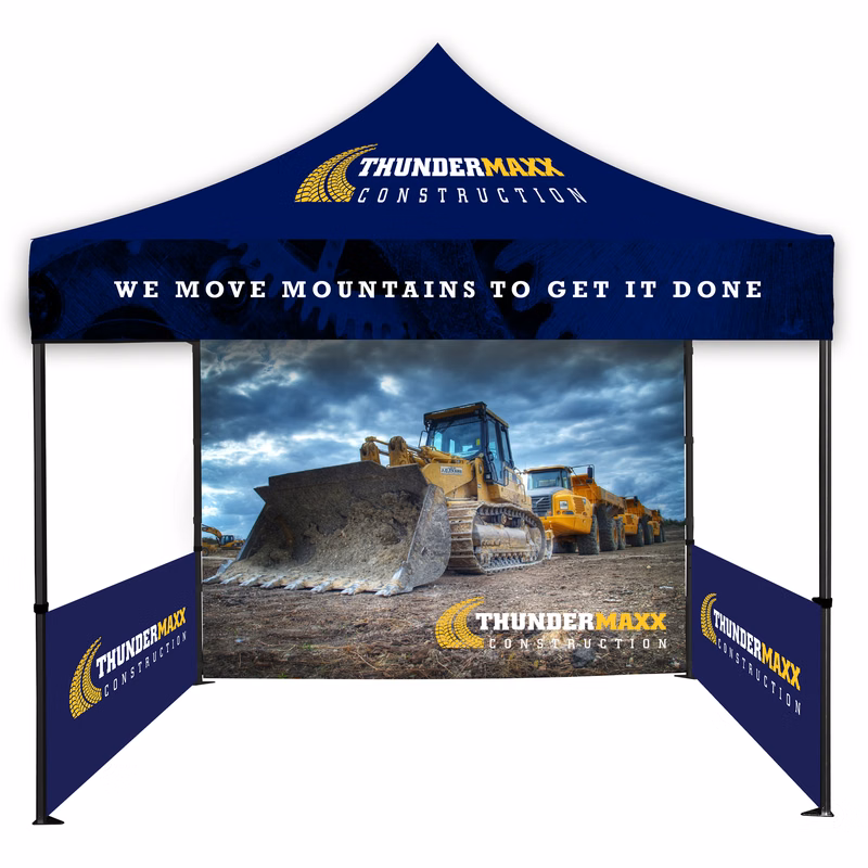 10'x10' Deluxe Black Steel Frame Tent Kit w/Rear Wall & 2 Half Side Walls