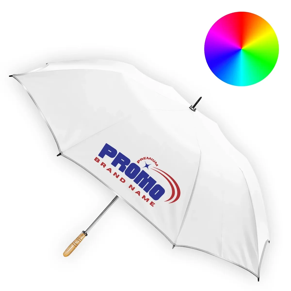 Arc Wood Handle Canopy Umbrella with Safety Reflective Trim 1