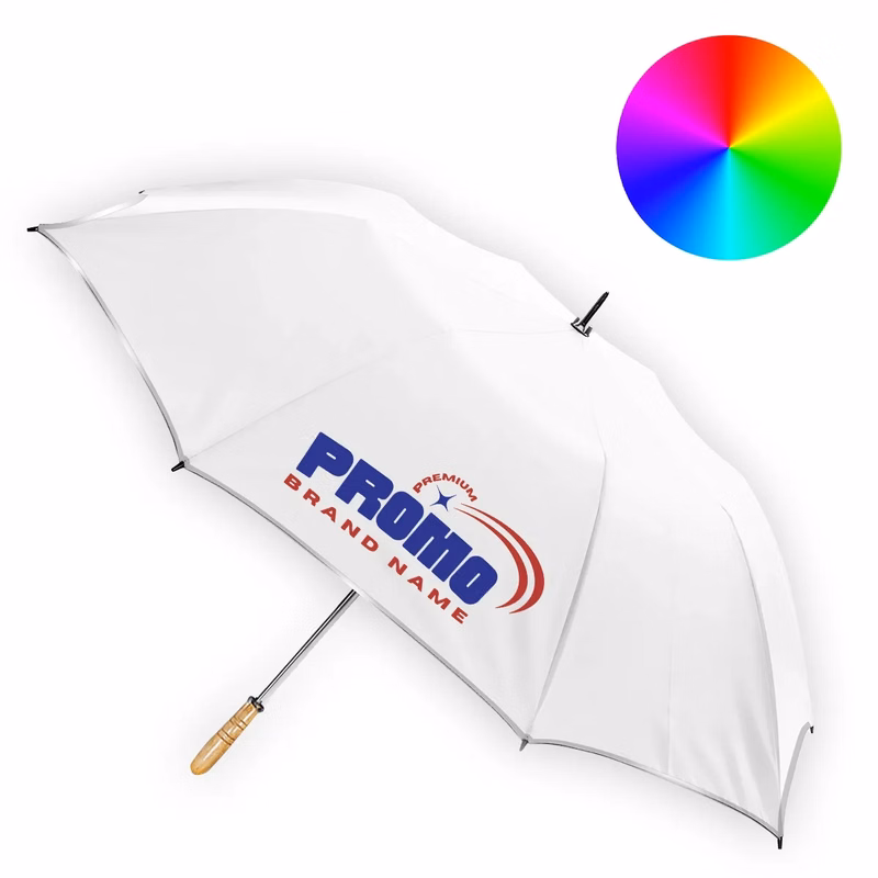 Arc Wood Handle Canopy Umbrella with Safety Reflective Trim