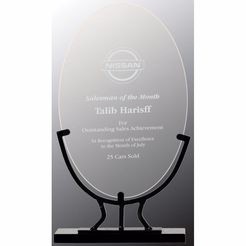 10 1/4" Oval Vintage Glass Award with Iron Base