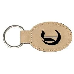 Light Brown Oval Faux Leather Keychain 1