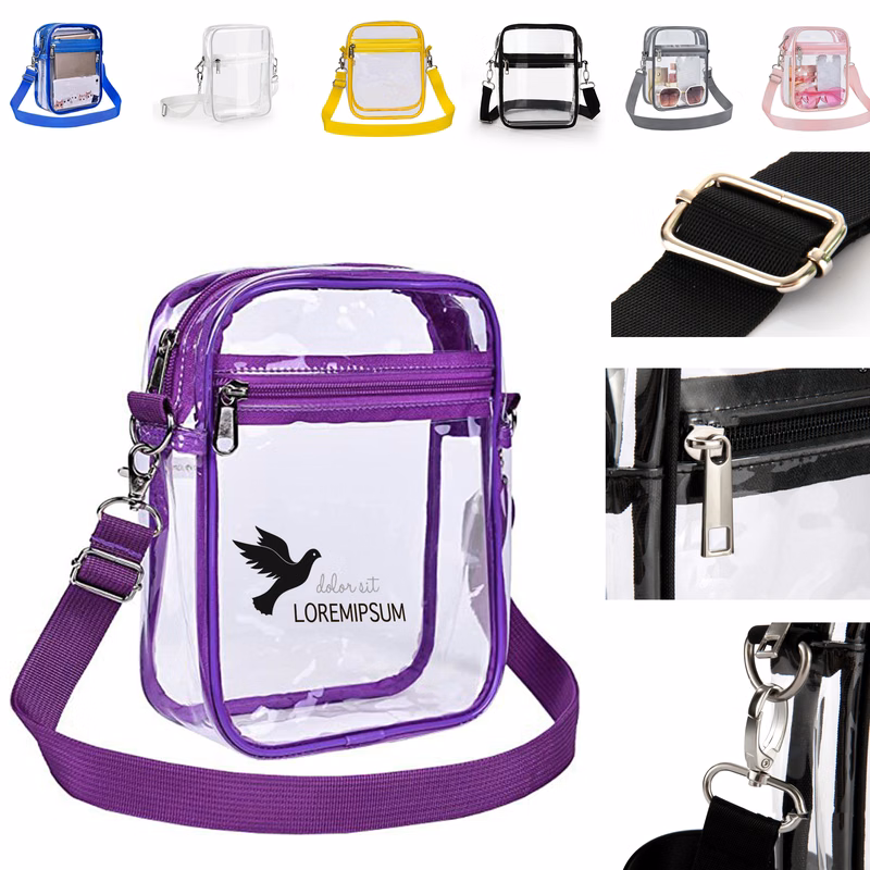 Clear PVC Crossbody Messenger Shoulder Bag Adjustable Strap