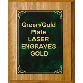 7" x 9" Oak Finish Plaque with a Green/Gold High Relief Plate 1