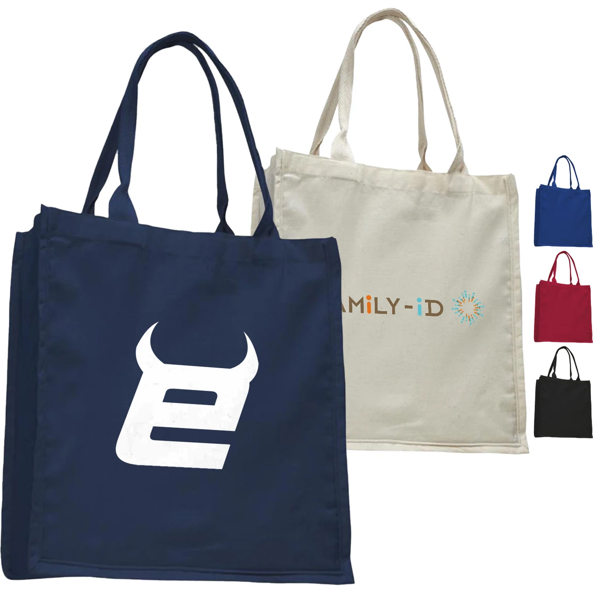 100% Cotton Canvas Fancy Web Handle Tote Bag w/ Bottom Gusset USA Decorated (15" x 16") 1