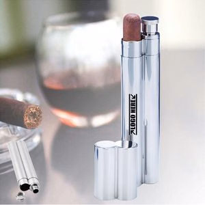 Silver Single Cigar Tube With 2oz Stainless Steel Flask