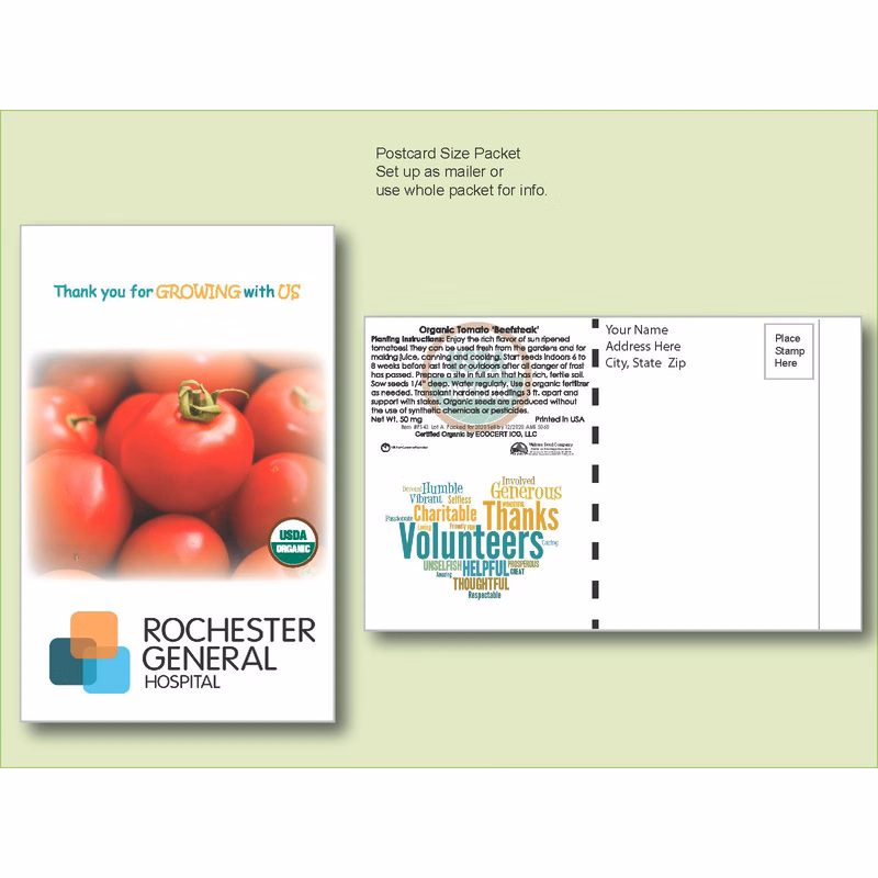 Organic Tomato Beefsteak Seed Packet - Postcard Mailer Size 4" x 6.5"