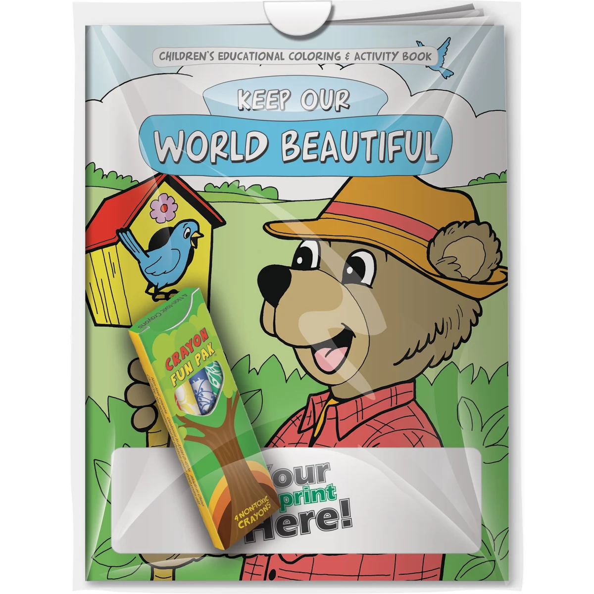 Combo Pack - CB1054 Coloring Book & 4-Pack of Crayons (Imprinted) in a Poly Bag 1