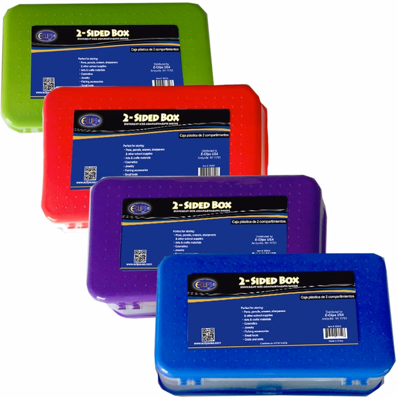 Pencil Boxes - 2 Sided Plastic Assorted Colors