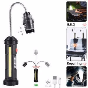 Adjustable Neck COB Flashlight Rechargeable LED With Magnetic Base