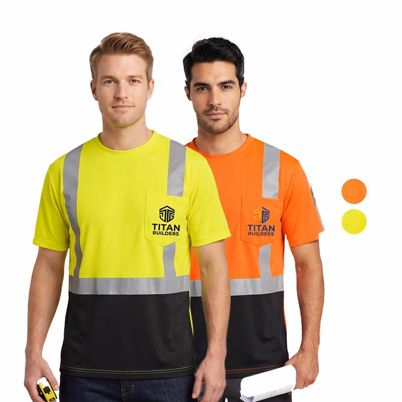 3.8 Oz. Polyester Class 2 Color Block Reflective Tape Safety T-Shirt with Pocket