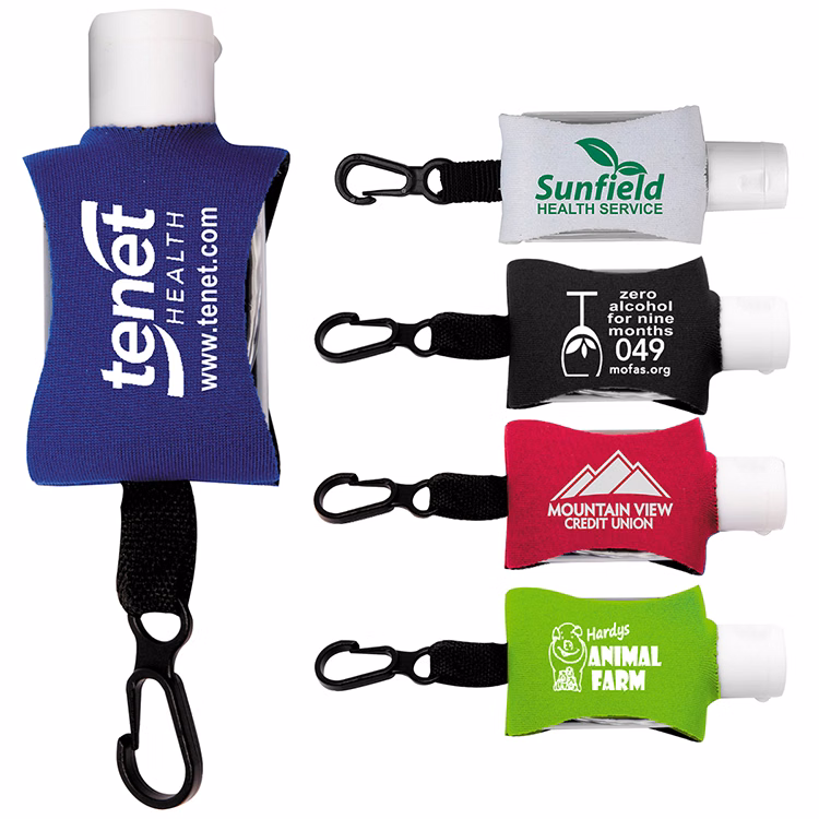 "SanPal Sleeve" .5 oz Hand Sanitizer Antibacterial Gel in Clip-On Neoprene Sleeve Cover