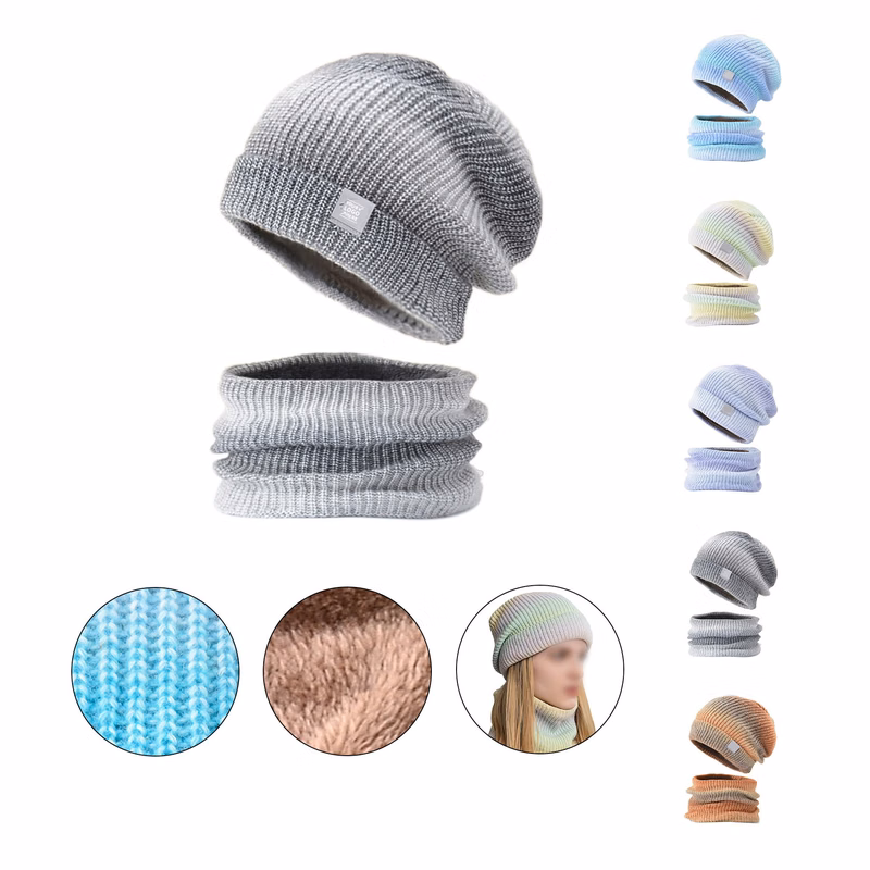 2PCS Gradient Color Beanie Neck Gaiter Set