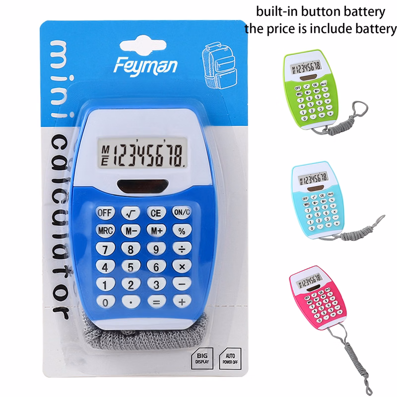 Mini 8 Digit Solar LCD Display Calculator w/ Lanyard