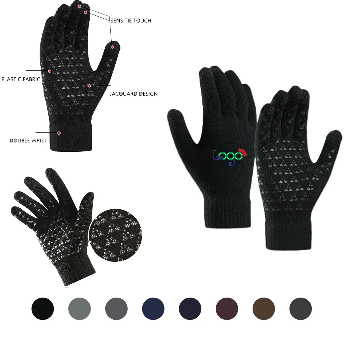 Custom Logo Touchscreen Winter Gloves with Fleece Lining and Elastic Knit Fabric 1