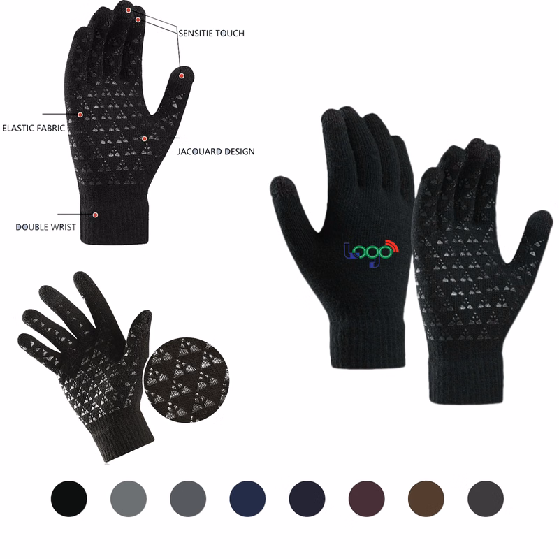 Custom Logo Touchscreen Winter Gloves with Fleece Lining and Elastic Knit Fabric