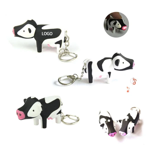 Capsule Toy with Sound Plastic Milk Cow LED Light Keychains 1