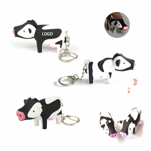 Capsule Toy with Sound Plastic Milk Cow LED Light Keychains