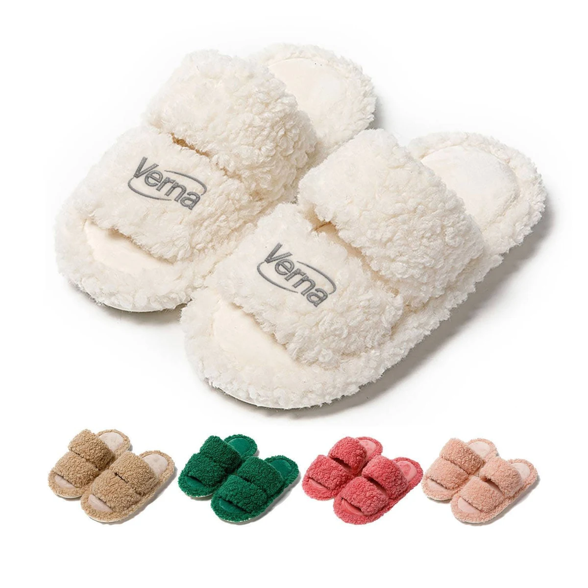 Womens Open Toe Fluffy House Slippers 1