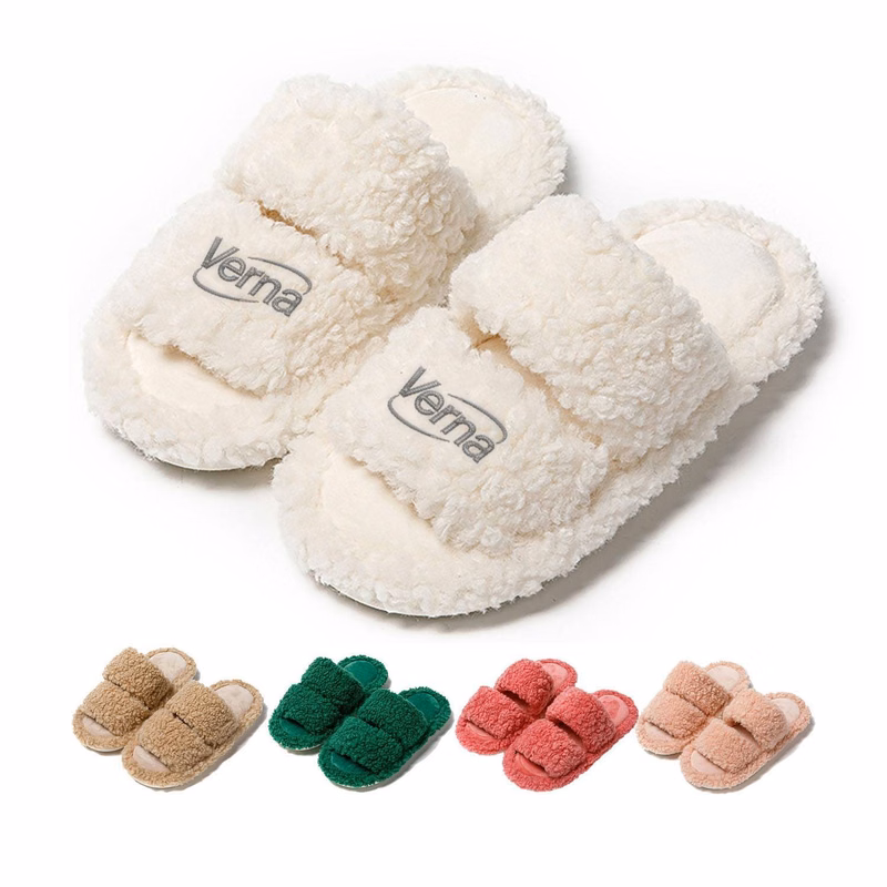 Womens Open Toe Fluffy House Slippers