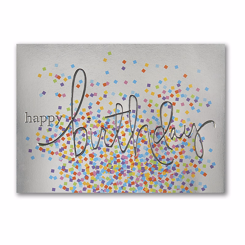 Confetti On Silver Birthday Card