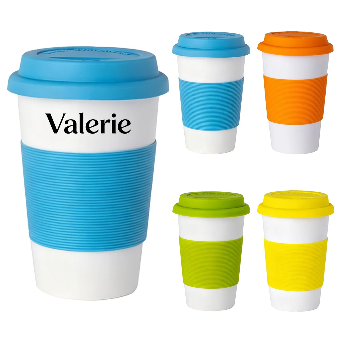 12.8oz Silicone Anti-scalding Ceramic Water Cup w/ Lid 1