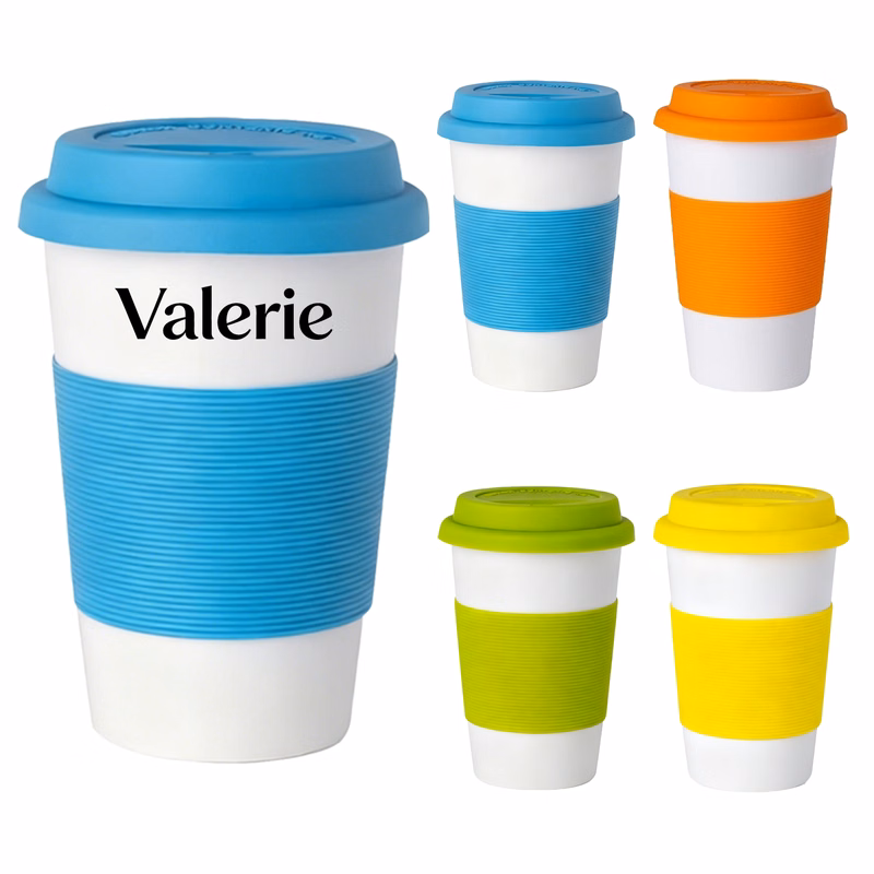 12.8oz Silicone Anti-scalding Ceramic Water Cup w/ Lid