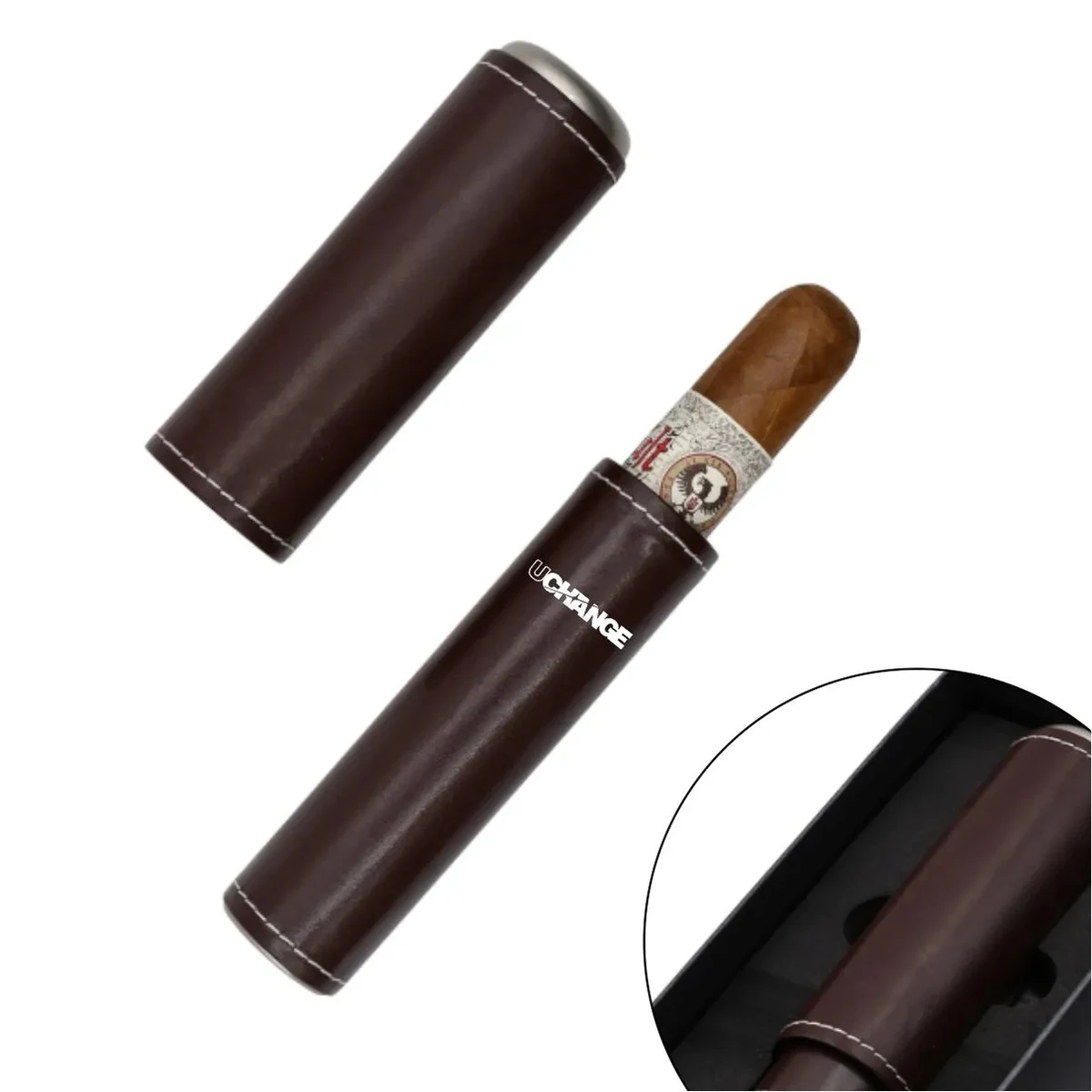Portable Genuine Leather Single Cigar Travel Tube Case 1