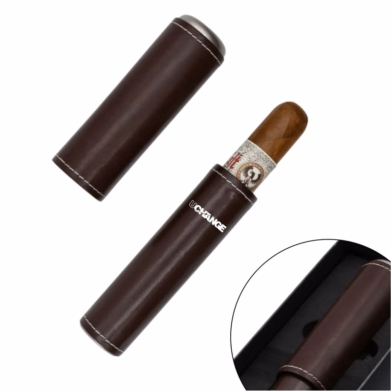 Portable Genuine Leather Single Cigar Travel Tube Case