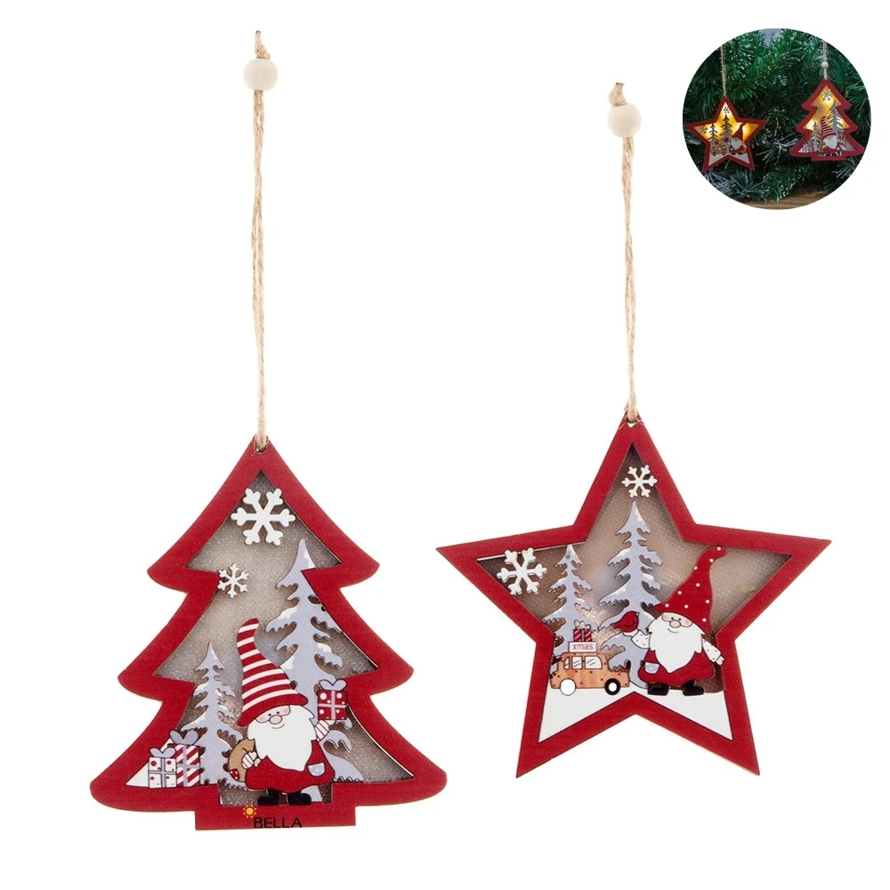 Christmas Wood Cutouts Pendants With Led Lights 1