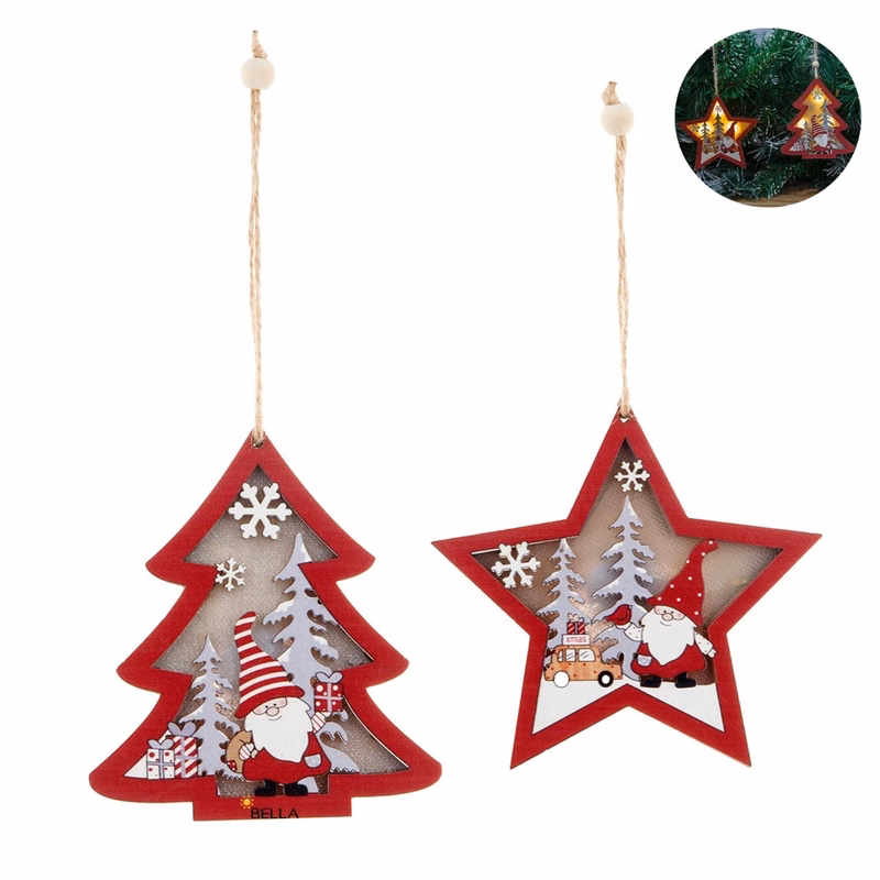 Christmas Wood Cutouts Pendants With Led Lights