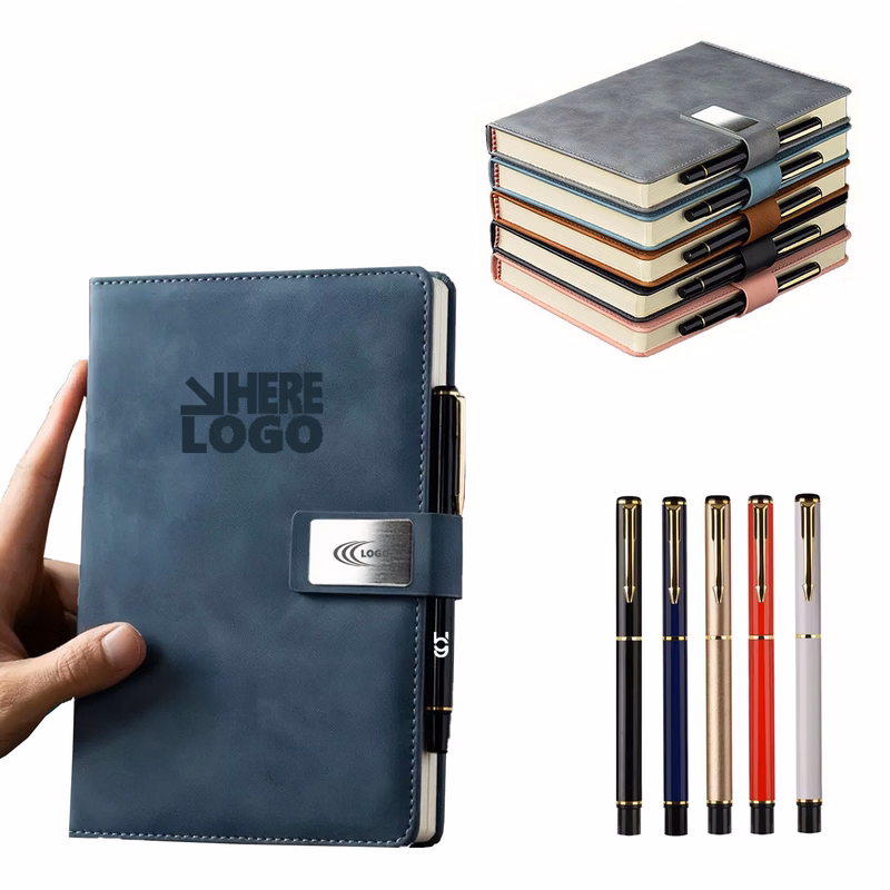 Customizable A5 Leather Notebook Set with Pen