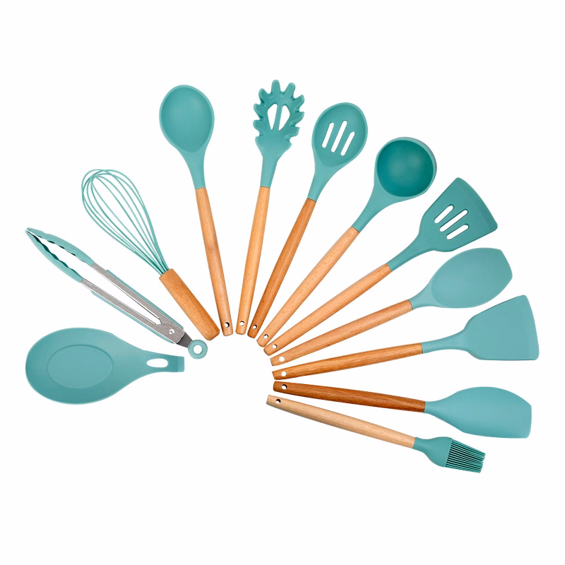 12 Piece Silicone Kitchen Utensil Set, Premium Natural Beech