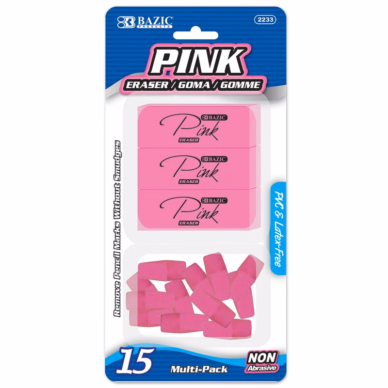 Erasers - Pencil Caps and Wedges Pink 15 Pack
