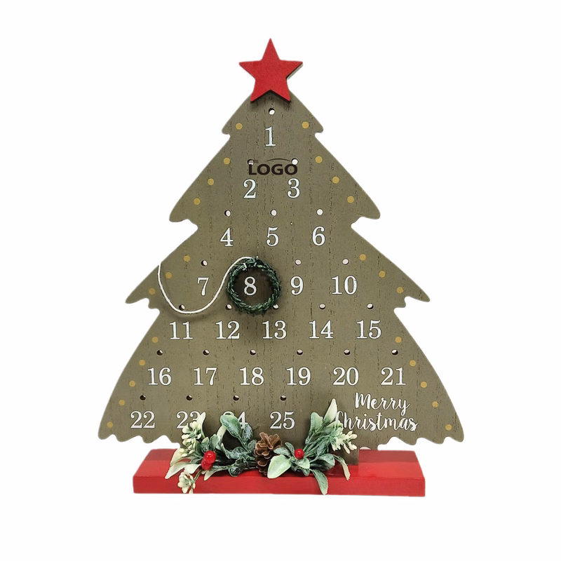 Wooden Christmas Tree Advent Calendar with Wreath Marker