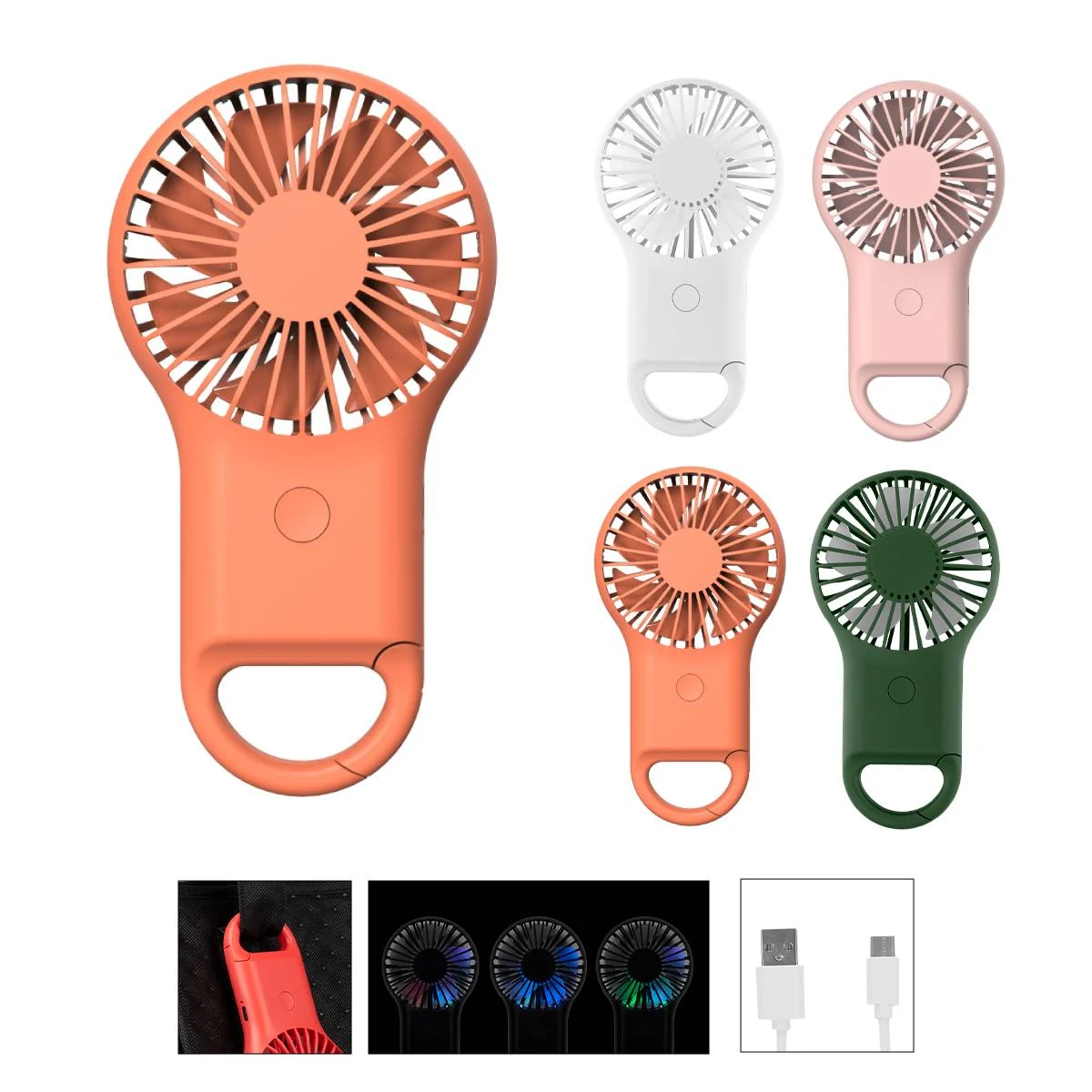 Rechargeable Handheld Fan With Carabiner 1
