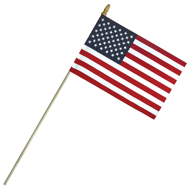 6" x 9" Economy Cotton US Stick Flag with Spear Top on a 18" Dowel 1